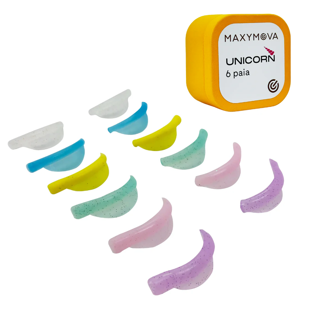 MAXYMOVA MOLDES DE SILICONA UNICORN GLITTER SILICONE SHIELDS CURL TYPE - ULTRASUAVE Y COLORIDO 6 PARES