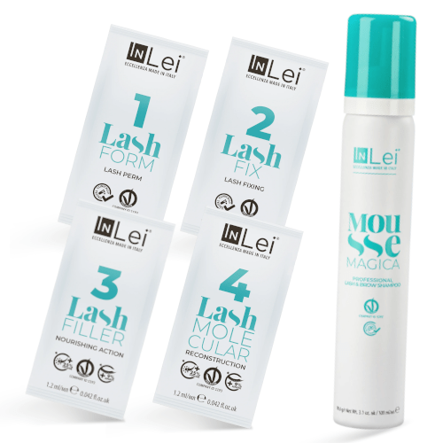 Kit InLei® Monodosis Lash Filler Lifting Nuevo Vegano (Form 1, Fix 2, Filler 3, Molecular 4, Mousse Magica) 9 sobres 1,2 ml